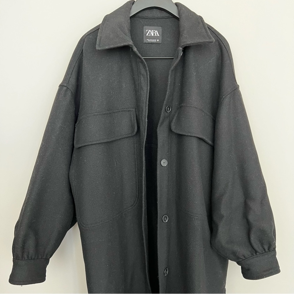 ZARA • Long Black Wool Overcoat